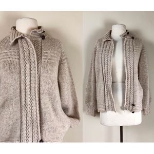 vintage 60s wool zip front cardigan cable knit grandpa sweater mod hippie jacket